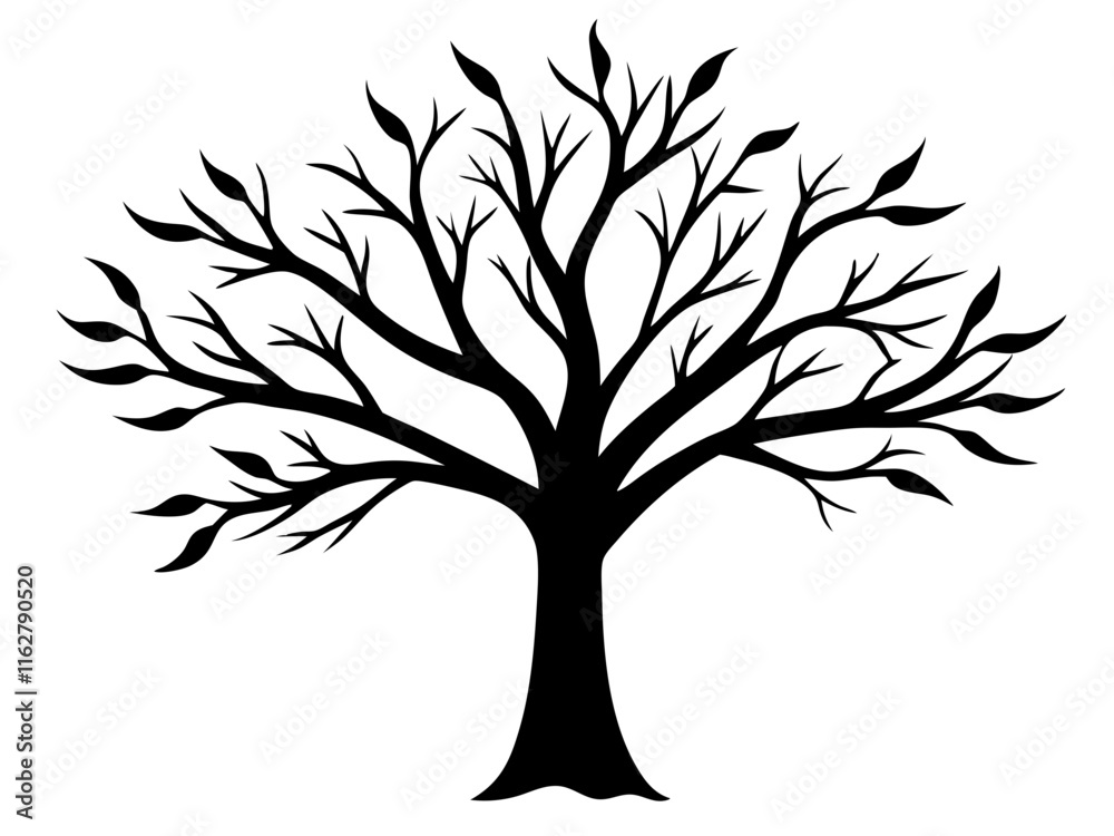 tree black silhouette vector, Simple silhouette Design vector icon with white background.  tree branch Silhouette.
