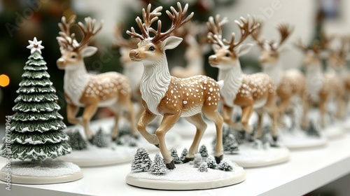 Warm festive gatherings Reindeer figurines prance on shelf
