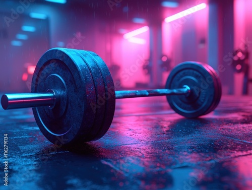 Dynamic Weightlifting Scene in Neon Lights