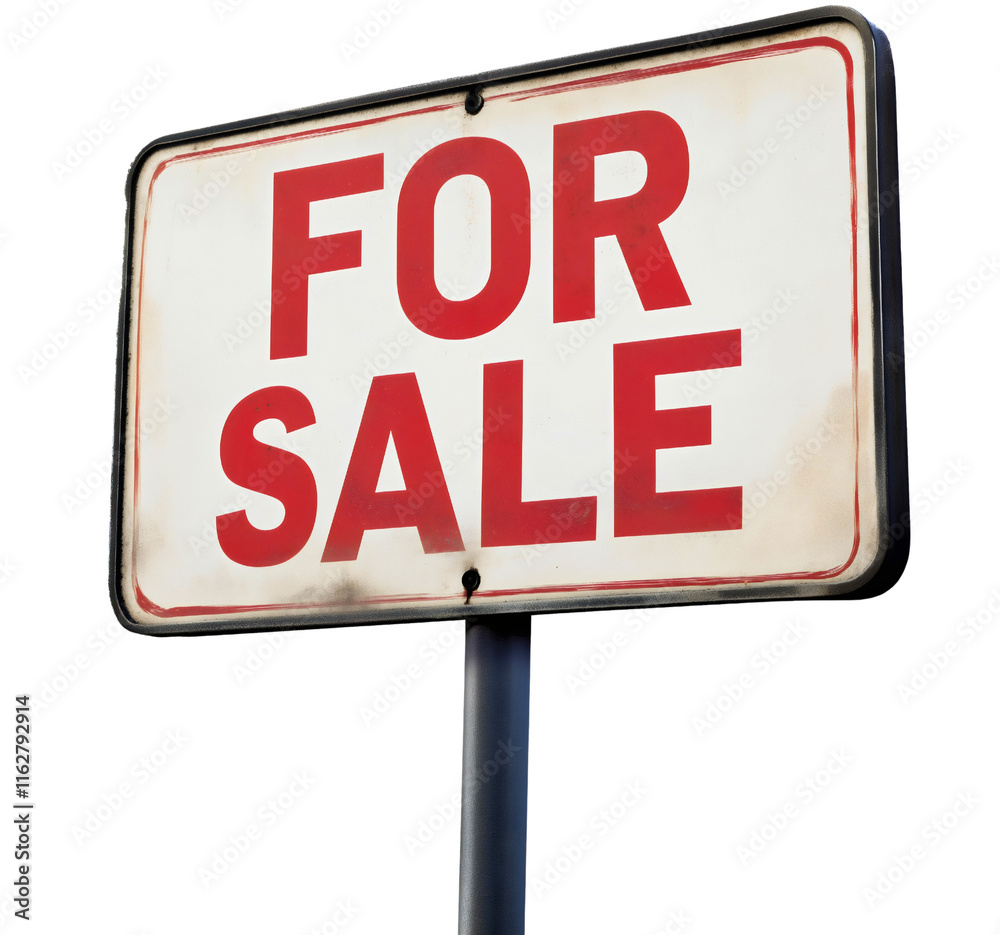 Real estate for sale sign on white background, property marketing advertisement, home purchase promotion banner, house opportunity display isolated Real estate for sale sign on white background, property marketing advertisement, home purchase promotion banner, house opportunity display isolated