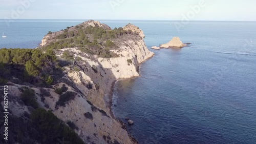 Cliff to a beach, Viewpoint on top of a hill overlooking the sea