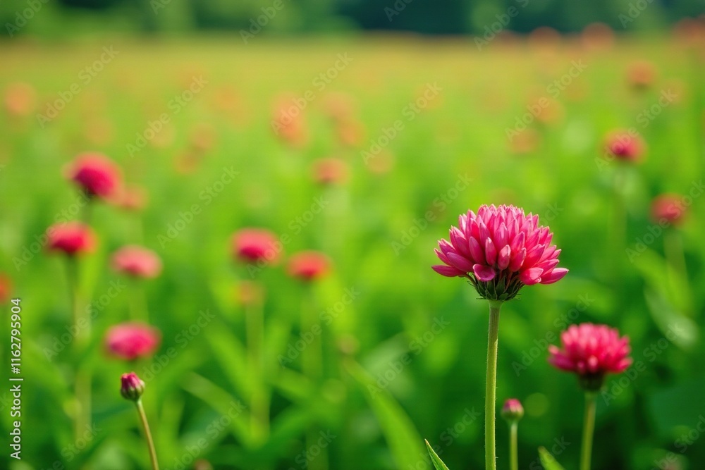 Red clover flowers blooming in a lush green meadow, field, natural Red clover flowers blooming in a lush green meadow, field, natural