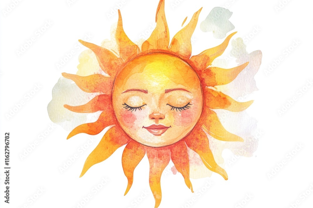 A serene illustration of the sun with closed eyes, suitable for use in designs related to warmth and tranquility A serene illustration of the sun with closed eyes, suitable for use in designs related to warmth and tranquility
