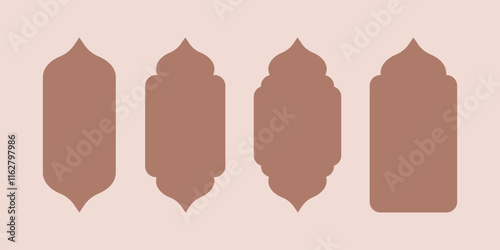 Islamic lantern shapes design. Silhouette window and door arch frame vector illustration set.