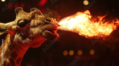 Playful circus animals Fire breather spewing flames high