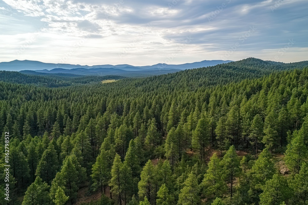 Aerial View of Lush Pine Forest Under Scenic Sky Aerial View of Lush Pine Forest Under Scenic Sky
