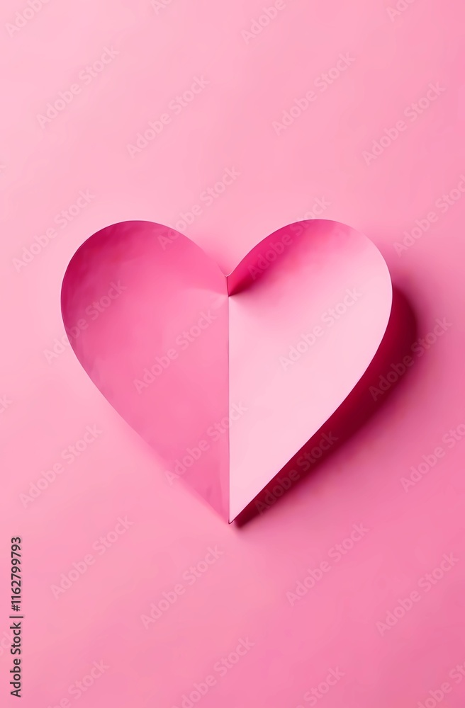 Fototapeta premium Heart shaped paper cutout on pink backdrop