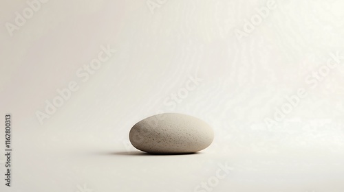 Single, smooth, light beige stone on a minimalist beige background.