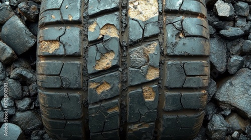 Textured grunge surfaces Worn-out rubber tire tread