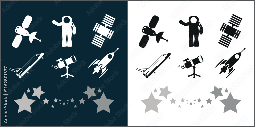 Fototapeta premium space science technology cosmic vector set icon illustration
