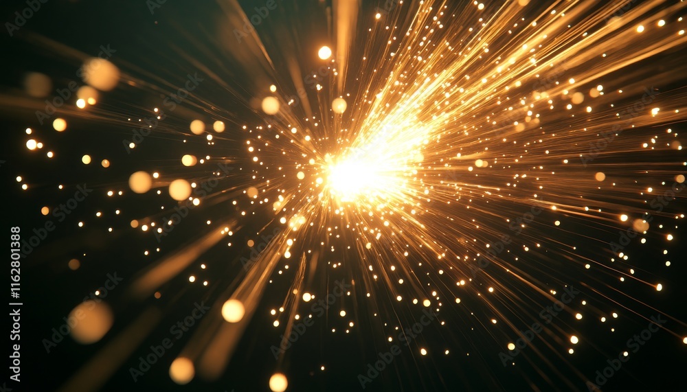 Fototapeta premium A stunning burst of golden light with sparkling particles, creating a dynamic and captivating visual effect.