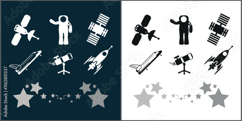 space science technology cosmic vector set icon illustration