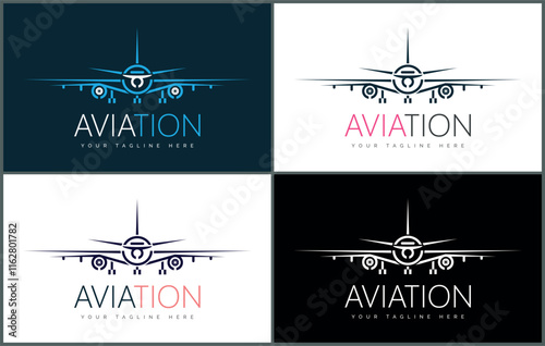 Aviation aircraft plane line art luxury logo set template design