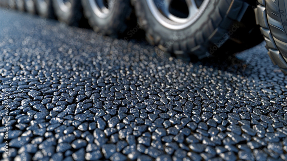 Asphalt of the international race track with a race car at the start, low Asphalt of the international race track with a race car at the start, low