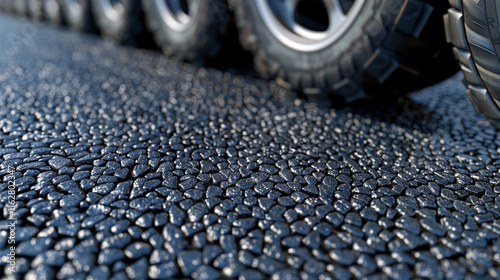 Asphalt of the international race track with a race car at the start, low photo