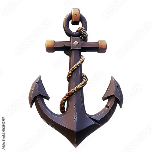 Large anchor with a rope tied to it.