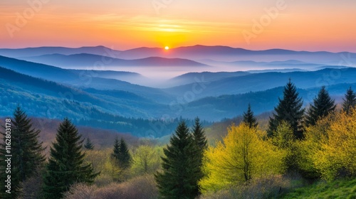 Golden Hour Sunset Over Mountain Landscape