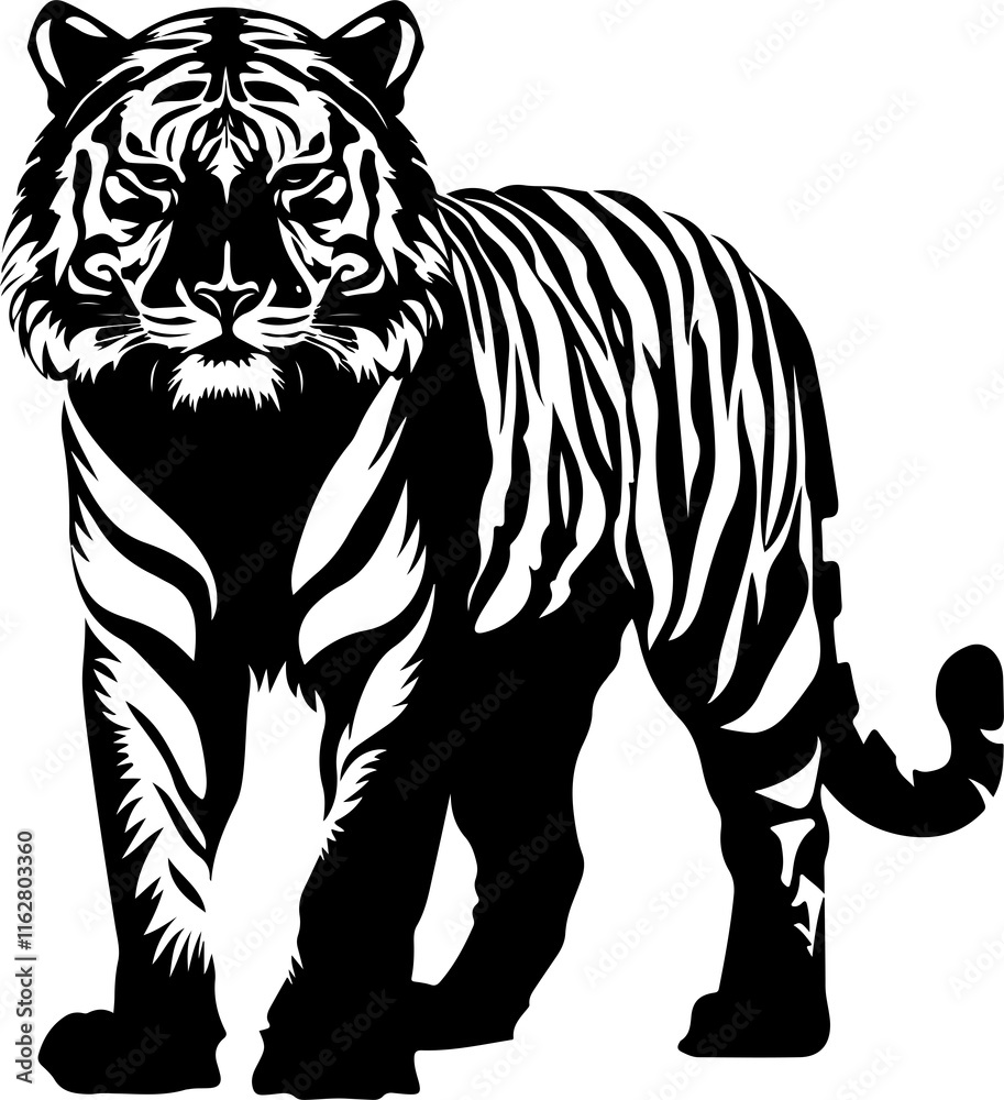 Stylized Black and White Tiger Illustration Stylized Black and White Tiger Illustration