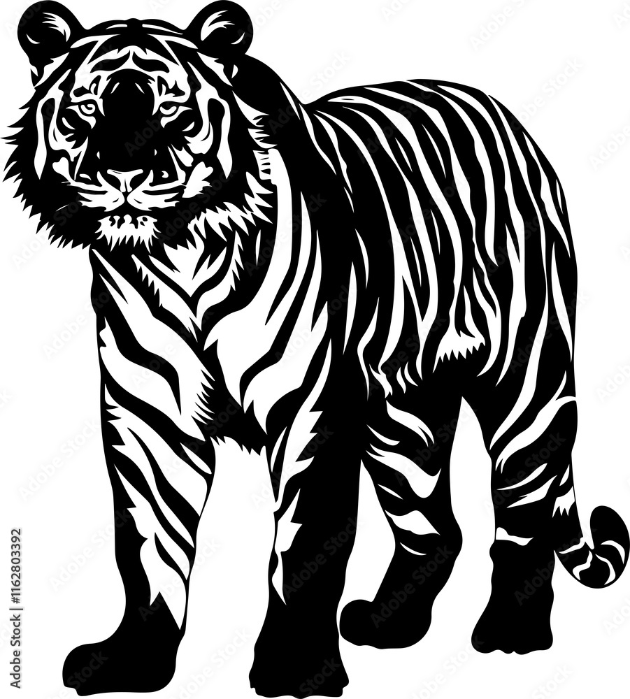 Stylized Black and White Tiger Illustration Stylized Black and White Tiger Illustration