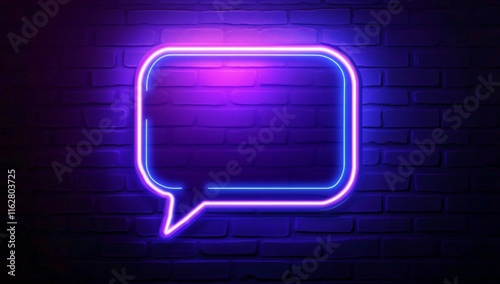 Vibrant Neon Speech Bubble on Brick Wall: Digital Art photo