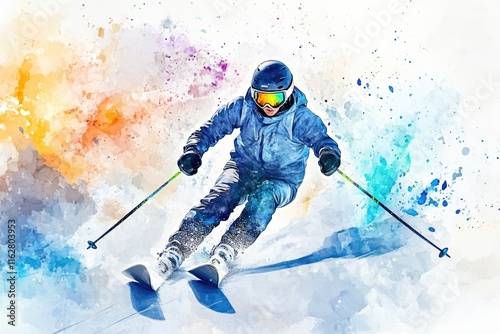 A person skiing down a snow-covered mountain slope