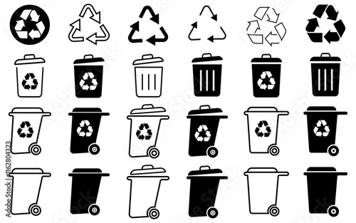 Trash can icon collection recycle bin waste bin sign symbol outline stroke empty full bin eco environment