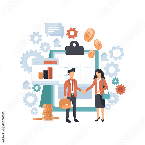Team working partner together template for web landing page, banner, presentation, social media. Business partnership relation concept idea with people character. Flat vector modern illustration