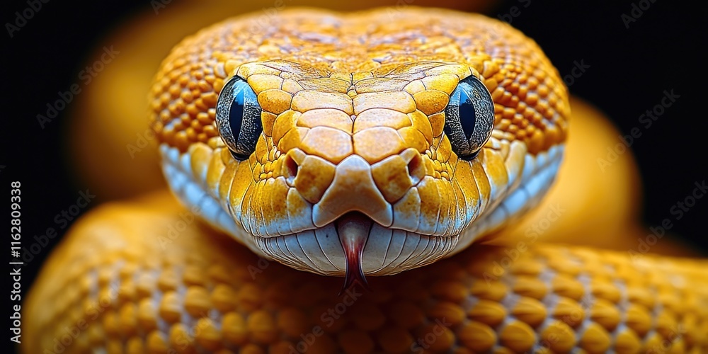 Fototapeta premium A close-up view of a yellow snake's face, with distinctive markings and eyes