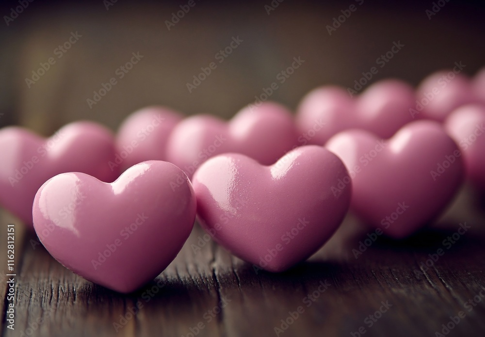 Fototapeta premium Romantic Pink Hearts on Rustic Wood: Valentine's Day, Love, and Affection