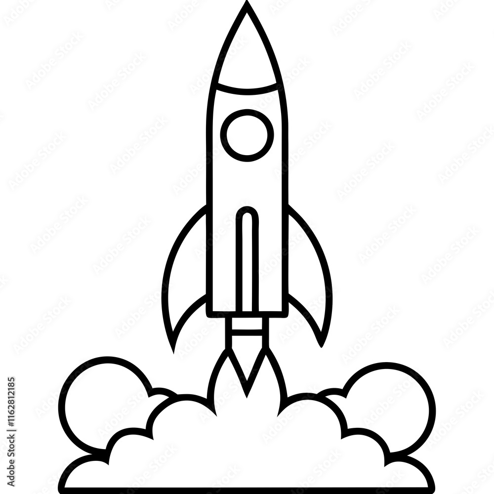 Minimalist Rocket Launch Line Art Vector Minimalist Rocket Launch Line Art Vector