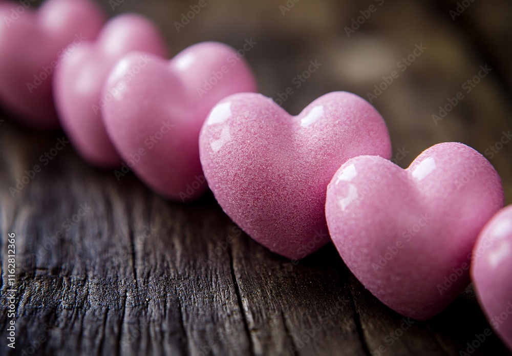 Fototapeta premium Romantic Pink Hearts on Rustic Wooden Background