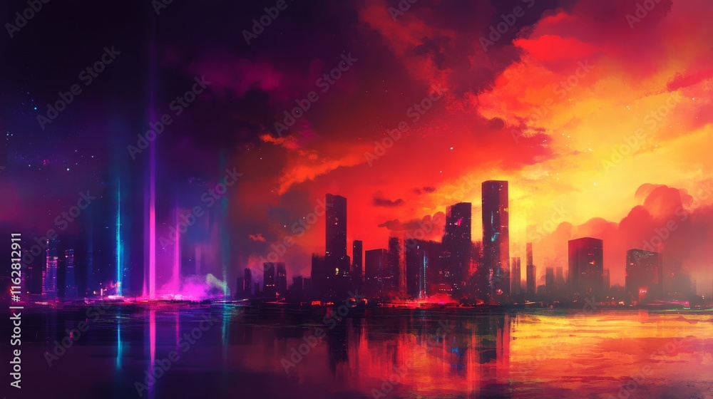 Fototapeta premium Vibrant City Skyline at Sunset with Soft Light