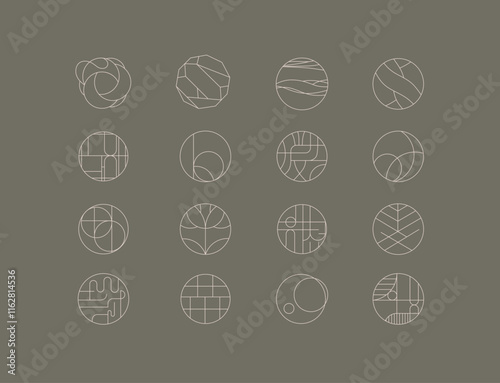 Obraz na płótnie Circle shape icons drawing linear art style on grey background w salonie