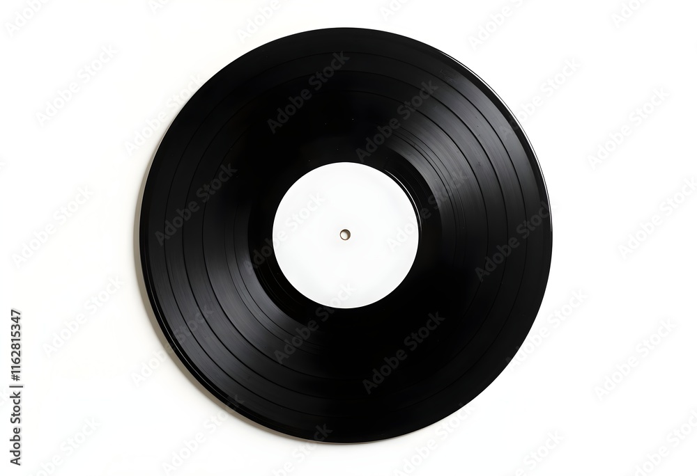 Glossy Vinyl Record with Blank Center Label on Pure White Background for Mockup Use Glossy Vinyl Record with Blank Center Label on Pure White Background for Mockup Use