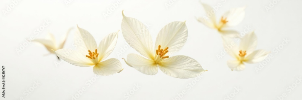 Fototapeta premium Vanilla flower buds in mid-air suspended on white background, white, light