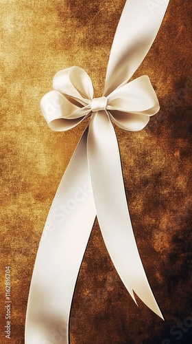 Elegant White Ribbon Bow on Brown Background