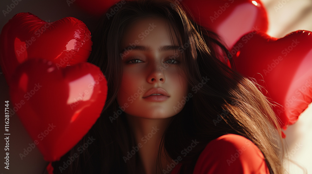 Valentine's Day, realistic 23 year old model girl with long hair poses for a Valentine's Day Valentine's Day, realistic 23 year old model girl with long hair poses for a Valentine's Day