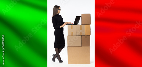 Business woman with boxes. ...