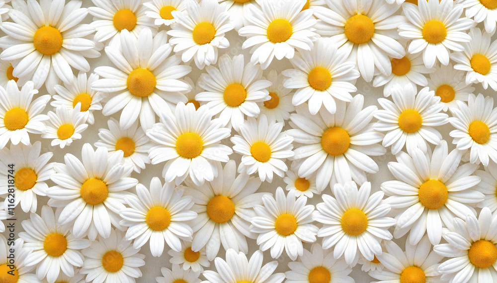 White daisies with yellow centers in vibrant pattern White daisies with yellow centers in vibrant pattern