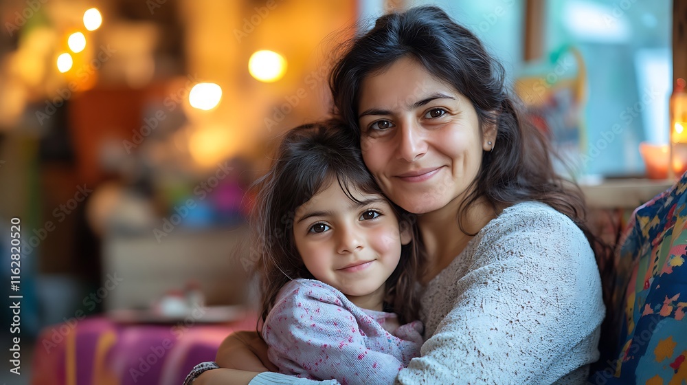 Mother embracing daughter, sharing a tender moment at home Mother embracing daughter, sharing a tender moment at home