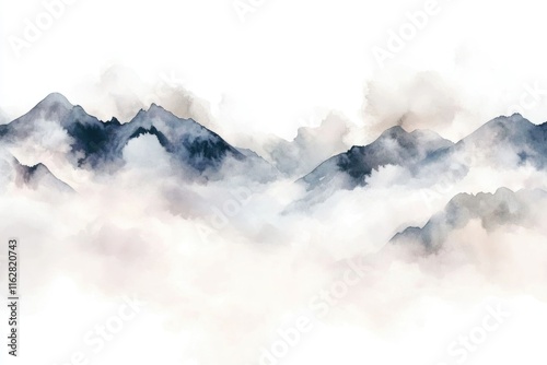 Watercolor artwork of a majestic mountain range, great for travel or outdoor adventure themes photo