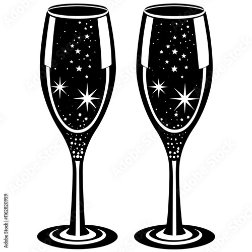 Elegant Black and White Champagne Flutes Illustration