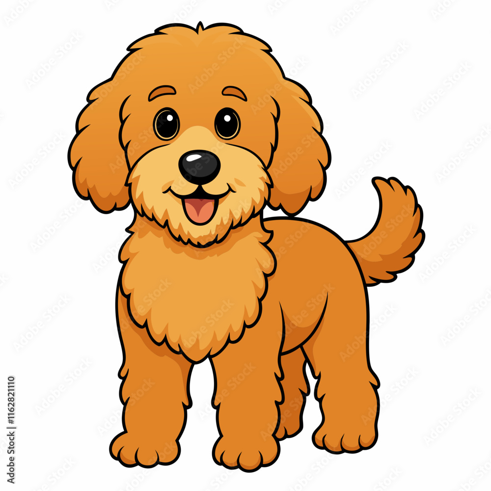 Cartoon Golden Fluffy Dog Illustration with Happy Expression Cartoon Golden Fluffy Dog Illustration with Happy Expression