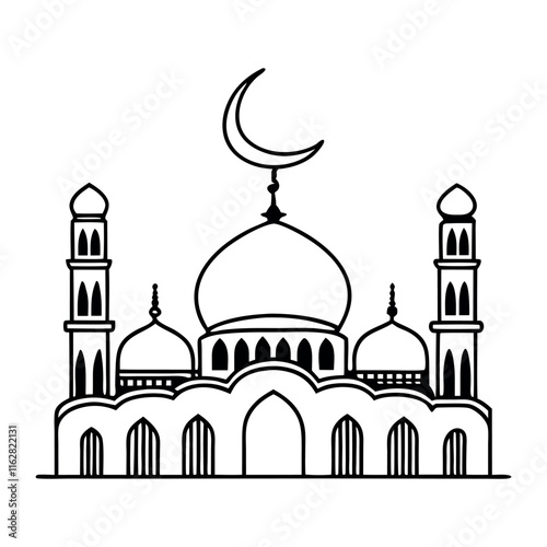 Black And White Mosque Line Art Illustration