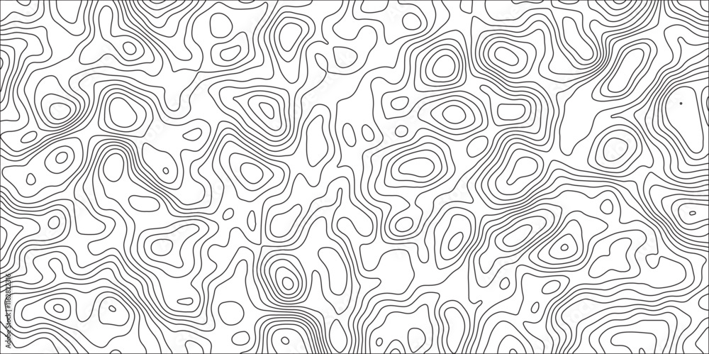 topographic wavy pattern design with White background. Imitation of a geographical map shades. Geographic line map with elevation assignments. Topographic map and landscape terrain texture grid.