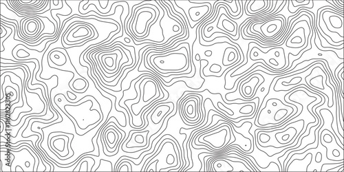 topographic wavy pattern design with White background. Imitation of a geographical map shades. Geographic line map with elevation assignments. Topographic map and landscape terrain texture grid.