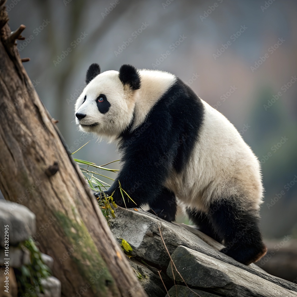 Obraz premium Original and dangerous image of Panda, panda eating bamboo