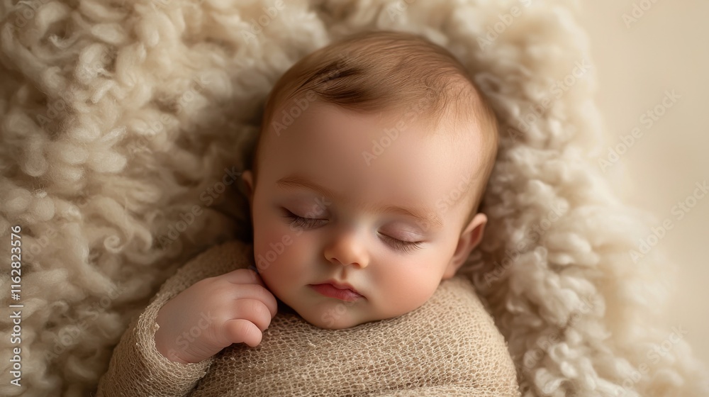 A baby is sleeping in a blanket on a bed A baby is sleeping in a blanket on a bed