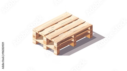 Isometric 3D Wooden Pallet, A Practical Light Wood Packaging and Transportation Design, Generative Ai. photo