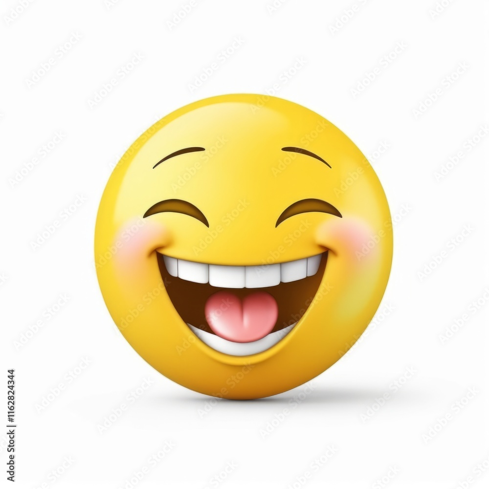 Bright yellow smiling emoji with open mouth and laughing expression on a white background evokes happiness and positivity Bright yellow smiling emoji with open mouth and laughing expression on a white background evokes happiness and positivity
